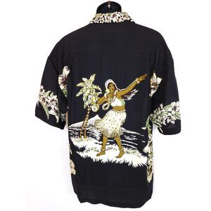 Vintage Baik Baik Honolulu Bali Hula Girl Hawaiian Retro Shirt Black M